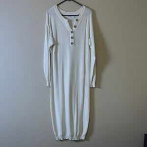 Cream Ribbed Long Sleeve Polo Dress